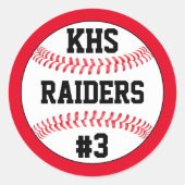 Baseball-schoolbrieven, teamnaam en afspeelnummer ronde sticker (Voorkant)