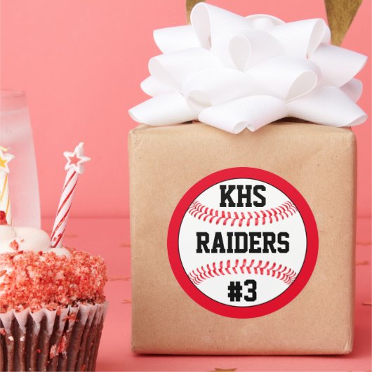 Baseball-schoolbrieven, teamnaam en afspeelnummer ronde sticker (Feest)