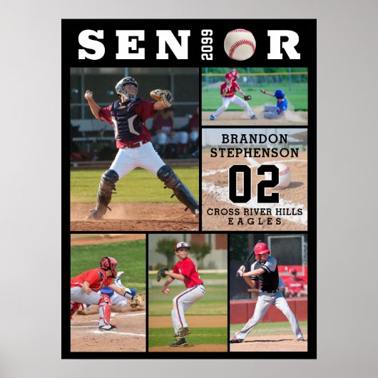 Baseball Senior Afstuderen 6 Fotocollage Poster (Voorkant)
