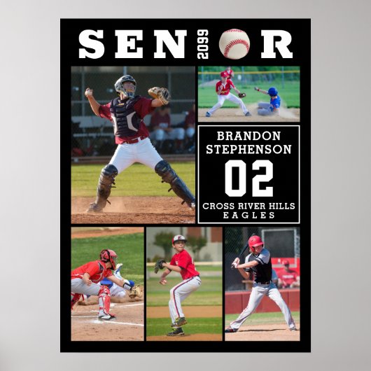 Baseball Senior Graduation 5 Photo Collage Poster (Voorkant)
