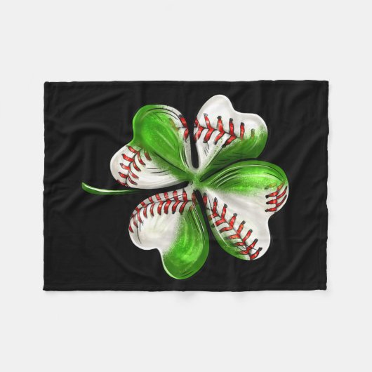 Baseball Shamrock St Patrick's Day Clover With Bas Fleece Deken (Voorkant (Horizontaal))