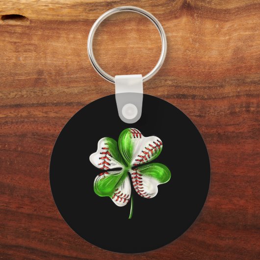 Baseball Shamrock St Patrick's Day Clover With Bas Sleutelhanger (Voorkant)