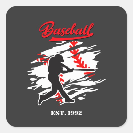 Baseball Silhouette Graphic Design – EST. 1992 Vierkante Sticker (Voorkant)