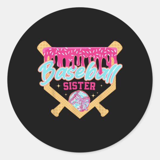 Baseball Sister Drip Ice Cream Baseball Game Day Ronde Sticker (Voorkant)