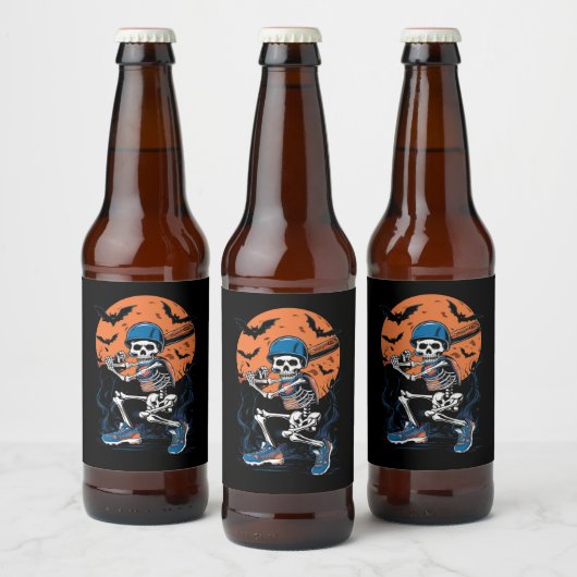 Baseball Skeleton Halloween Baseball Halloween Bier Etiket (Flessen)