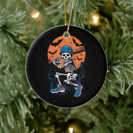 Baseball Skeleton Halloween Baseball Halloween Keramisch Ornament (Boom)