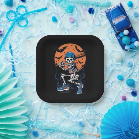 Baseball Skeleton Halloween Baseball Halloween Papieren Bordje (Feest)