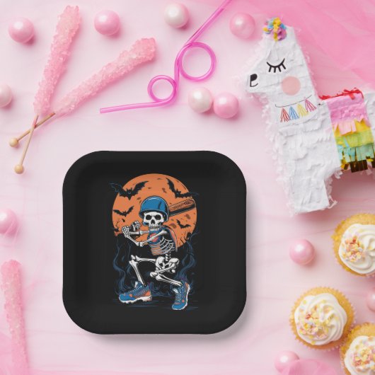 Baseball Skeleton Halloween Baseball Halloween Papieren Bordje (Feest)