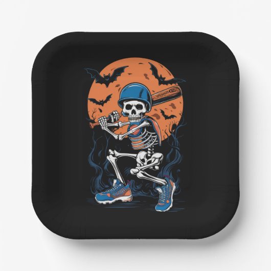 Baseball Skeleton Halloween Baseball Halloween Papieren Bordje (Voorkant)