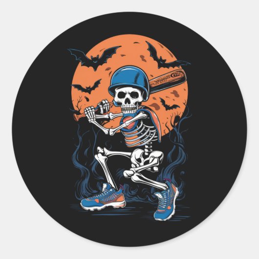 Baseball Skeleton Halloween Baseball Halloween Ronde Sticker (Voorkant)