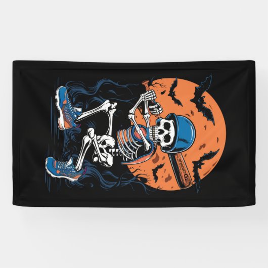 Baseball Skeleton Halloween Baseball Halloween Spandoek (Horizontaal)