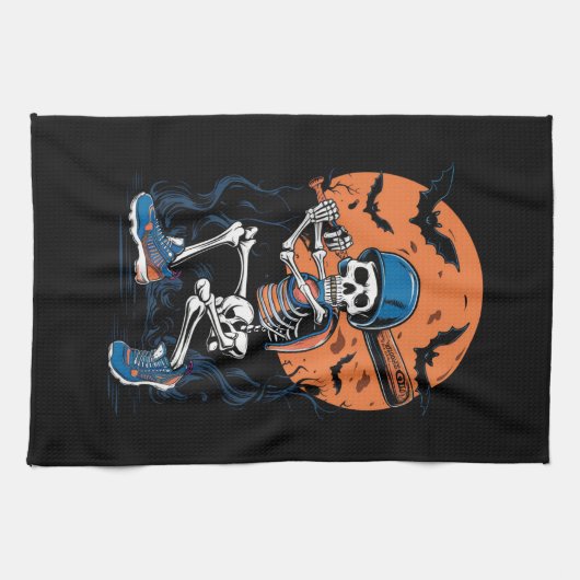 Baseball Skeleton Halloween Baseball Halloween Theedoek (Horizontaal)