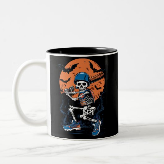 Baseball Skeleton Halloween Baseball Halloween Tweekleurige Koffiemok (Links)