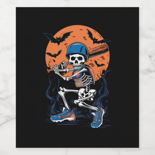Baseball Skeleton Halloween Baseball Halloween Wijn Etiket (Enkel label)