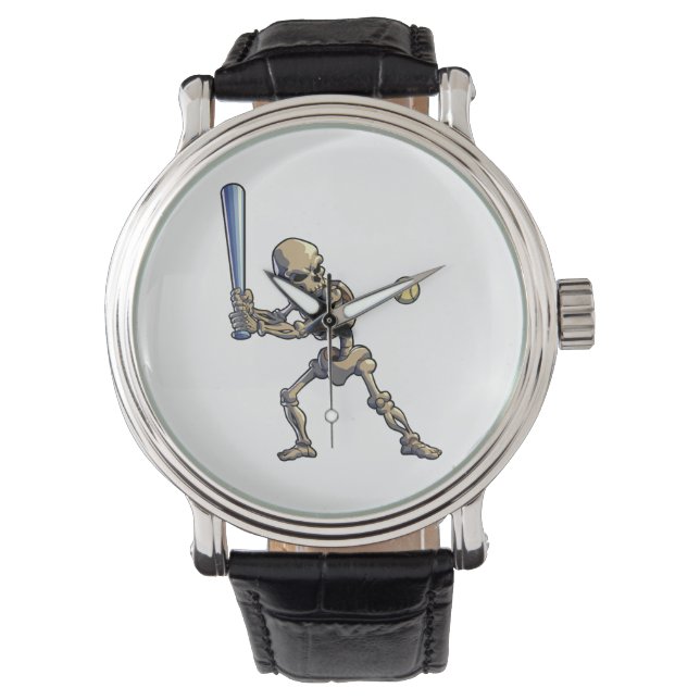 Baseball Skeleton Halloween Horloge (Voorkant)