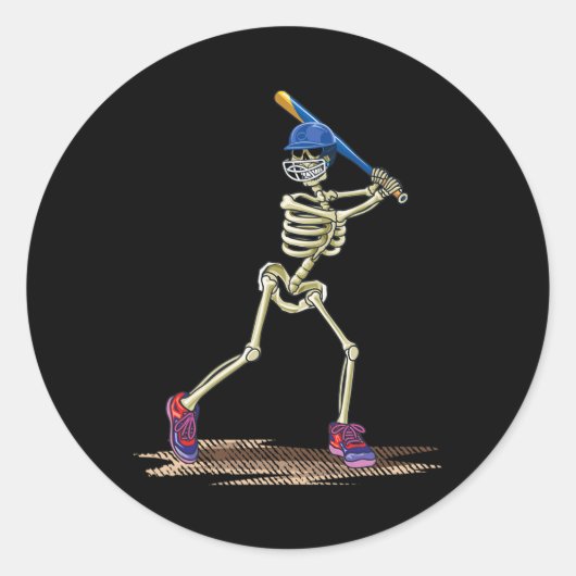 Baseball Skeleton Halloween Mannen Boys Baseball H Ronde Sticker (Voorkant)