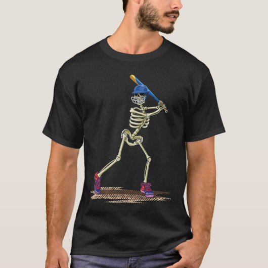 Baseball Skeleton Halloween Mannen Boys Baseball H T-shirt (Voorkant)
