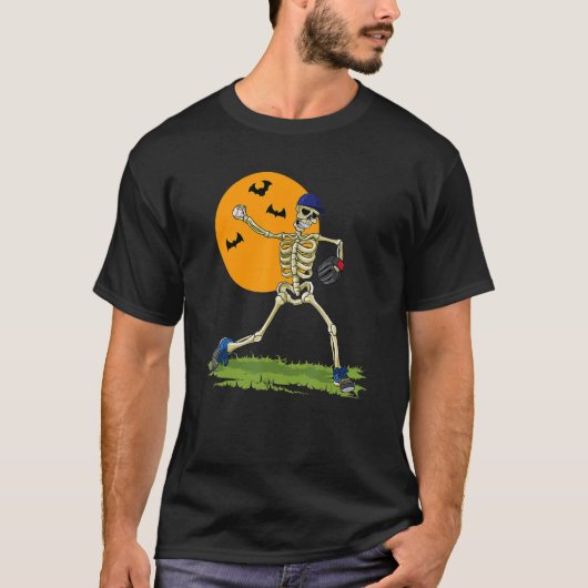 Baseball Skeleton Halloween Mannen Boys Baseball H T-shirt (Voorkant)