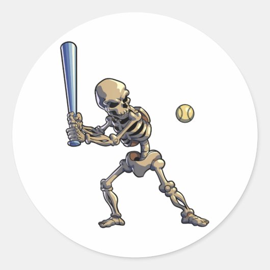 Baseball Skeleton Halloween Ronde Sticker (Voorkant)