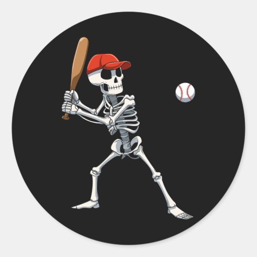 Baseball Skeleton Halloween Skeleton Spelbekken Ronde Sticker (Voorkant)