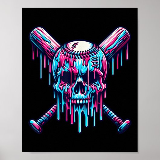 Baseball Skull Drip Baseball Drip Baseball Ice Cre Poster (Voorkant)