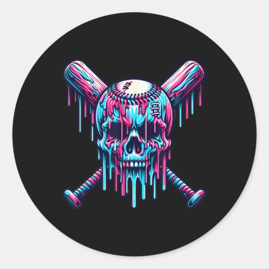 Baseball Skull Drip Baseball Drip Baseball Ice Cre Ronde Sticker (Voorkant)