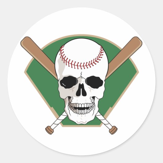 Baseball Skull Ronde Sticker (Voorkant)