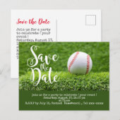 Baseball slaat de datum op met een bal op groen gr briefkaart (Voorkant / Achterkant)