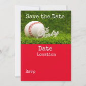 Baseball slaat de datum op met een bal op groen gr kaart (Voorkant)