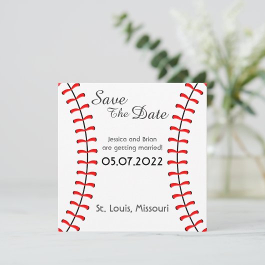Baseball slaat de datum op save the date (Staand voorkant)