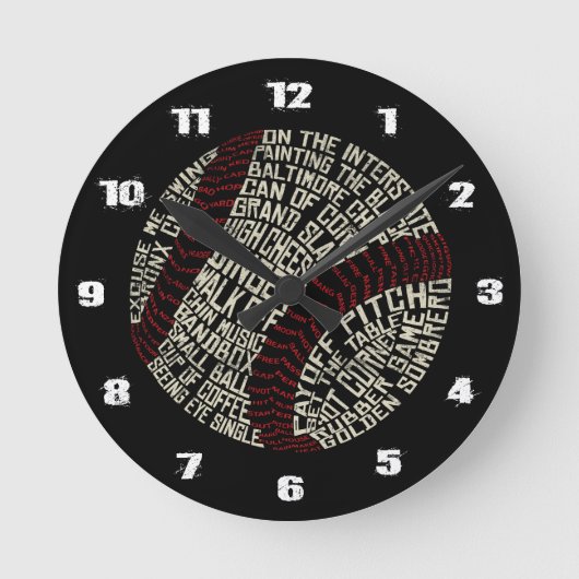 Baseball Slang Words Calligram Clock Ronde Klok (Voorkant)