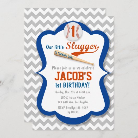 Baseball Slugger Birthday Boy Uitnodiging (Voorkant / Achterkant)