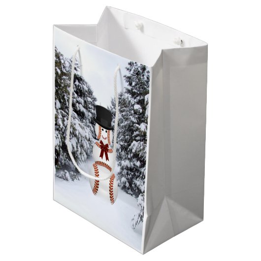Baseball sneeuwman medium cadeauzakje (Voorkant Gekanteld)