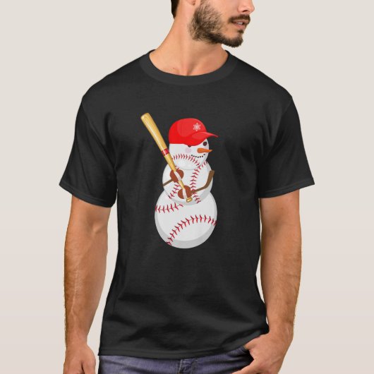 Baseball Snowman Balls Sneeuwkerstcadeaus M T-shirt (Voorkant)
