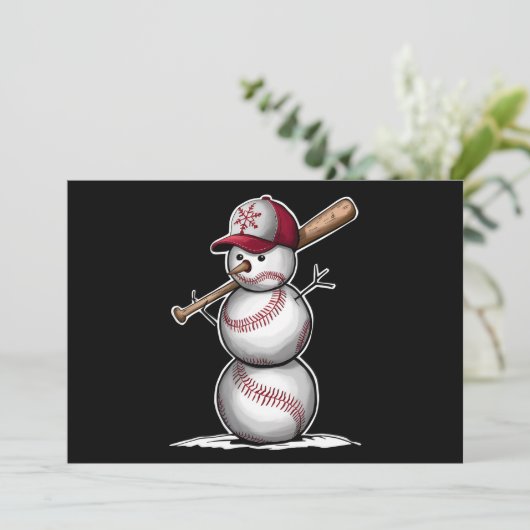 Baseball Snowman Balls Sneeuwkerstcadeautjes Feestdagenkaart (Staand voorkant)