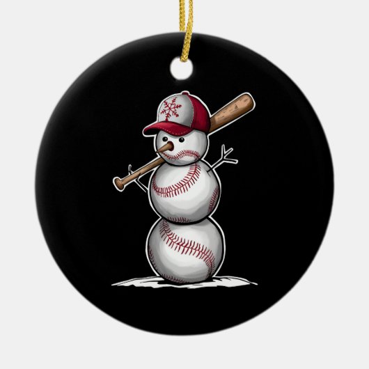 Baseball Snowman Balls Sneeuwkerstcadeautjes Keramisch Ornament (Voorkant)