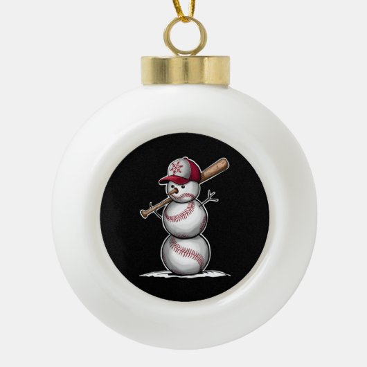Baseball Snowman Balls Sneeuwkerstcadeautjes Keramische Bal Ornament (Voorkant)