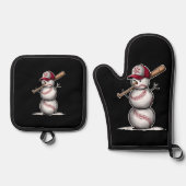 Baseball Snowman Balls Sneeuwkerstcadeautjes Ovenwant & Pannenlap Set (Voorkant)