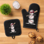 Baseball Snowman Balls Sneeuwkerstcadeautjes Ovenwant & Pannenlap Set (Top down)