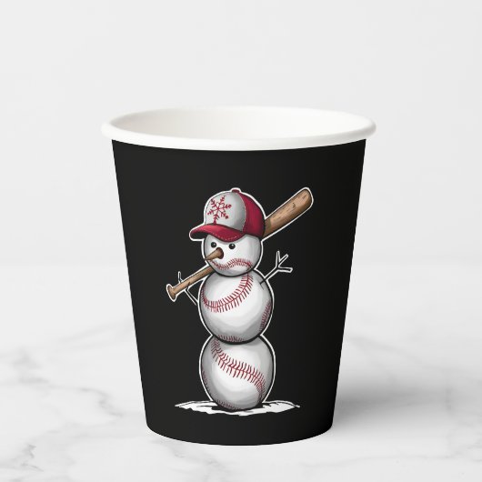 Baseball Snowman Balls Sneeuwkerstcadeautjes Papieren Bekers (Voorkant)