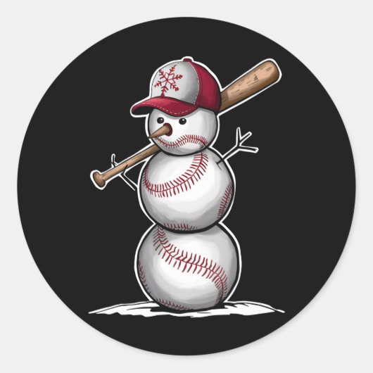 Baseball Snowman Balls Sneeuwkerstcadeautjes Ronde Sticker (Voorkant)