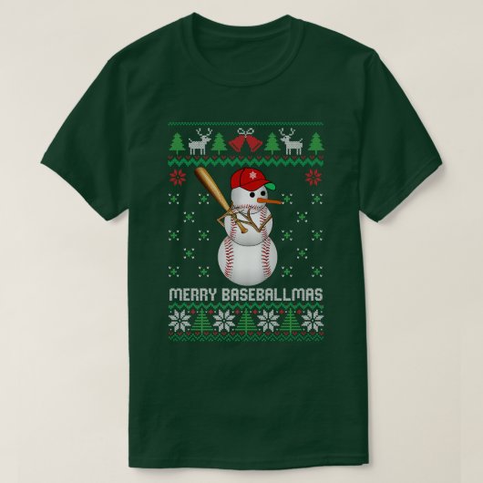Baseball Snowman Balls Snow Ugly met kerstmis T-shirt (Design voorkant)