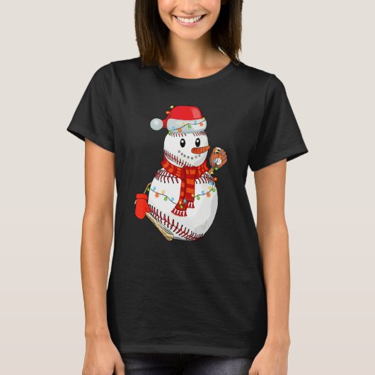 Baseball Snowman Christmas Game Day  For Baseball T-shirt (Voorkant)