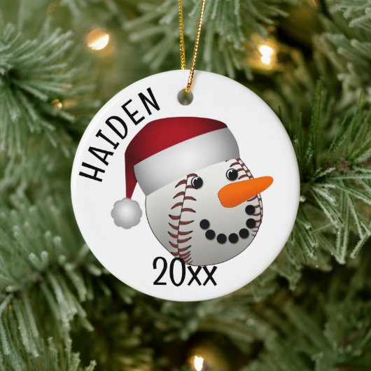 Baseball Snowman Christmas Keramisch Ornament (Boom)