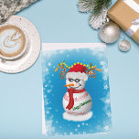 Baseball Snowman gedeorbeerd met populaire snacks Notitiekaartje<br><div class="desc">Een leuke kerstkaart voor de honkbalfan met een versierde Baseball-sneeuwman en populaire honkbalsnacks.</div>