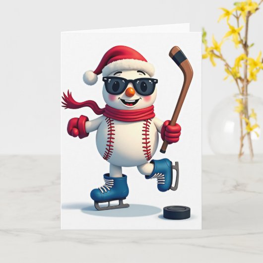Baseball Snowman Greeting Card Kaart (Gele Bloem)