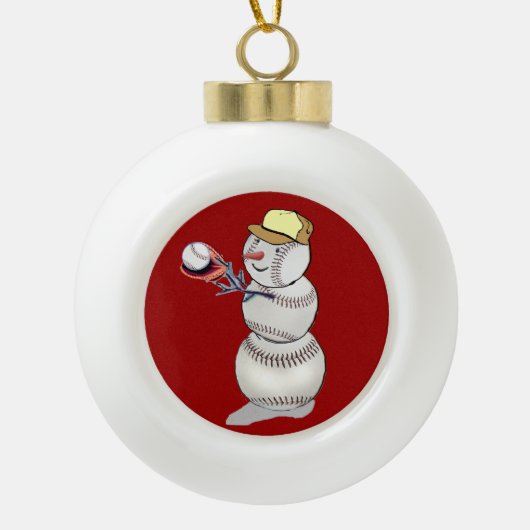 Baseball Snowman Keramische Bal Ornament (Voorkant)