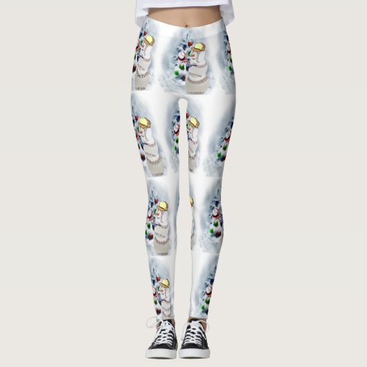 Baseball Snowman-kerstLeggings Leggings (Voorkant)