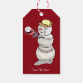 Baseball Snowman Kerstmis Cadeaulabel (Achterkant)