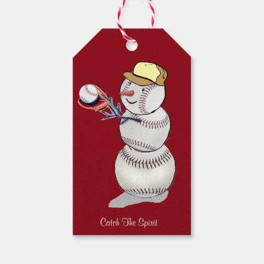 Baseball Snowman Kerstmis Cadeaulabel (Achterkant)